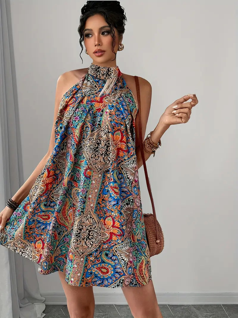 Dorhea – Artistic Halterneck Mini Dress