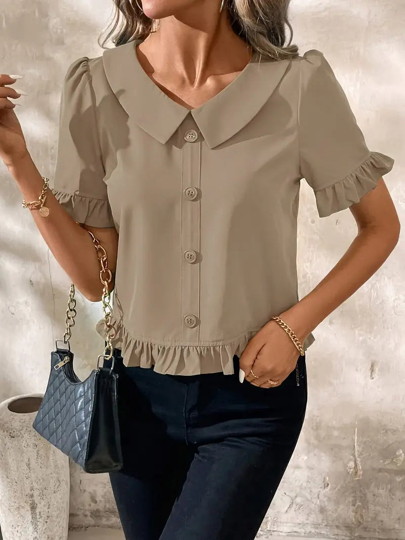 Saphira – Elegant Blouse with Ruffle Trim