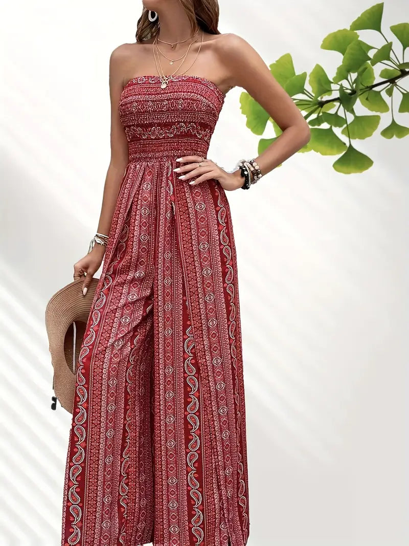 Leema – Bohemian Strapless Wide Leg Jumpsuit