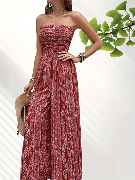 Leema – Bohemian Strapless Wide Leg Jumpsuit