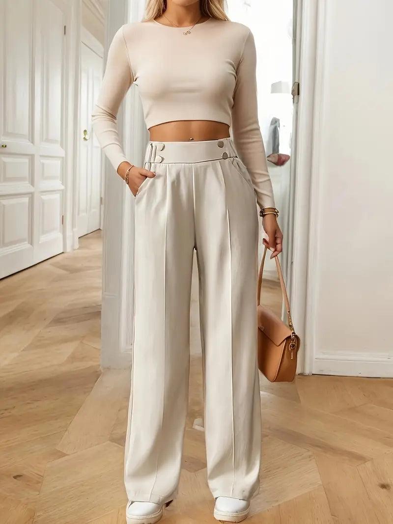 Lethoria – Elegant High-waisted Wide-leg Trousers
