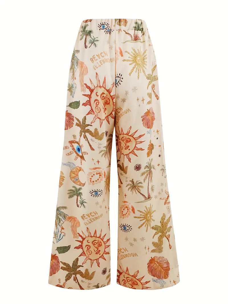 Saphirielle – Boho Wide Leg Printed Pants