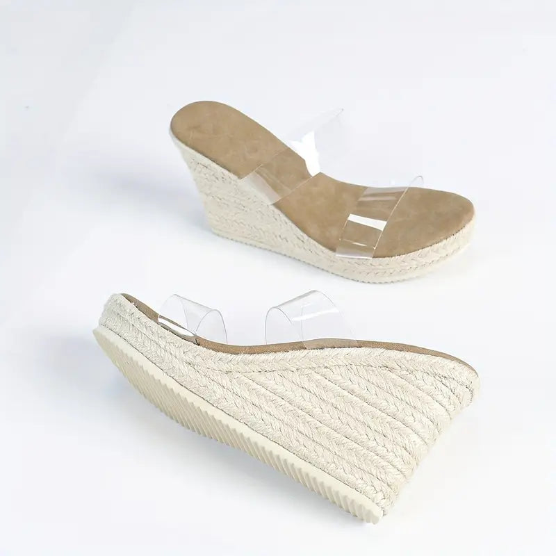 Lilou – Clear Strap Espadrille Mules  Wedge Heel