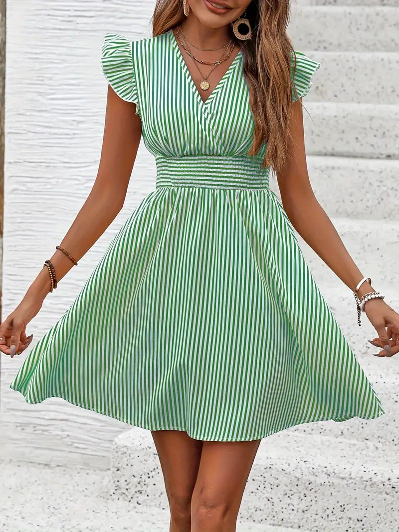 Elunica – Mini Dress with Striped Cap Sleeves