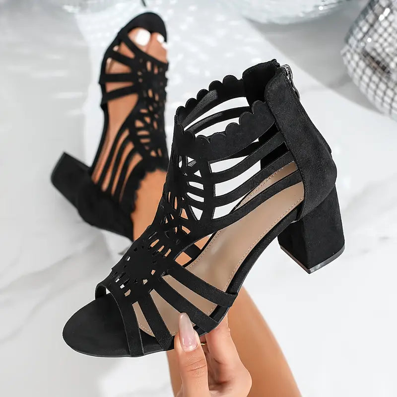 Ameiko – Elegant Cut-out Block Heel Sandals