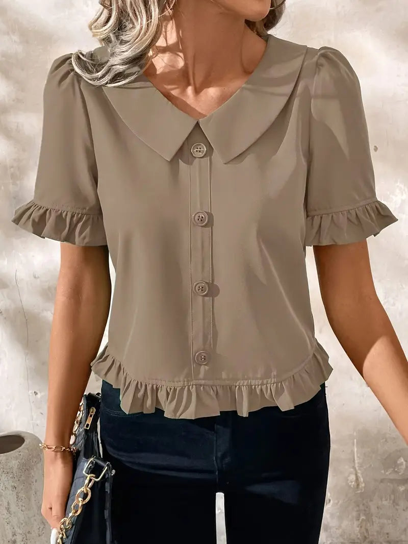 Saphira – Elegant Blouse with Ruffle Trim