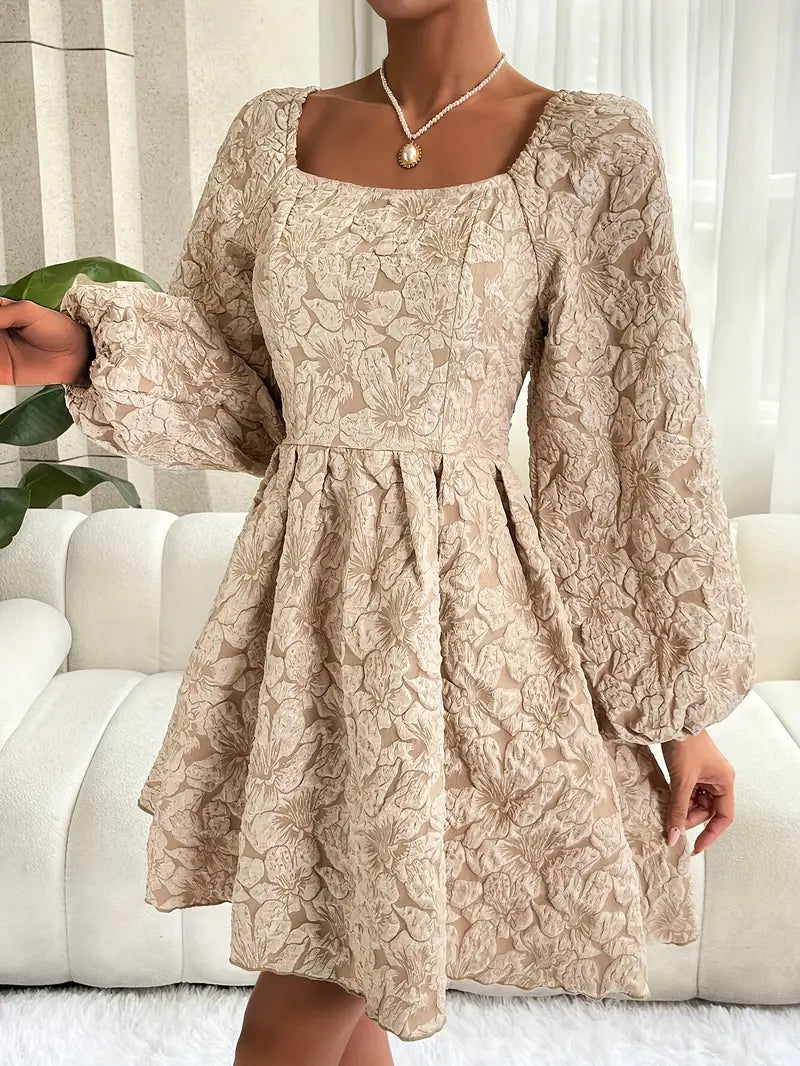 Alia – Floral Embroidered Puff Sleeves Dress