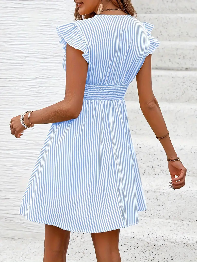 Elunica – Mini Dress with Striped Cap Sleeves