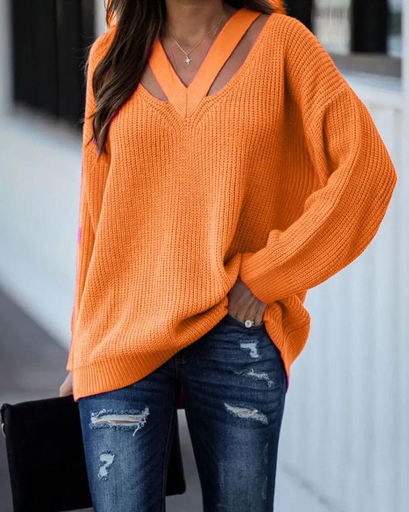Pansy - Knitted Loose V-neck Sweater
