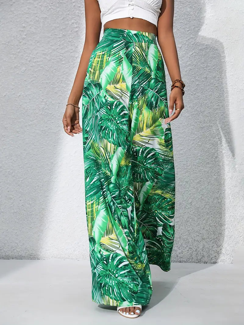 Mariah – High-quality Tropical Print Wide-leg Trousers