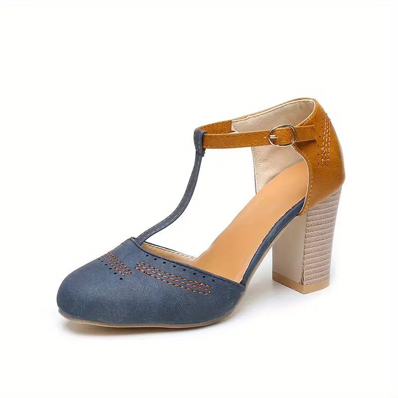 Aureven – Vintage Block Heel T-strap Sandals