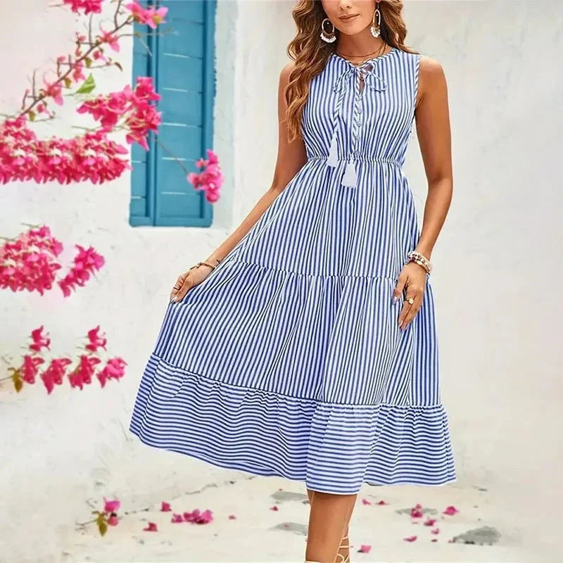 Nythera – Elegant Cotton Sleeveless Striped Dress
