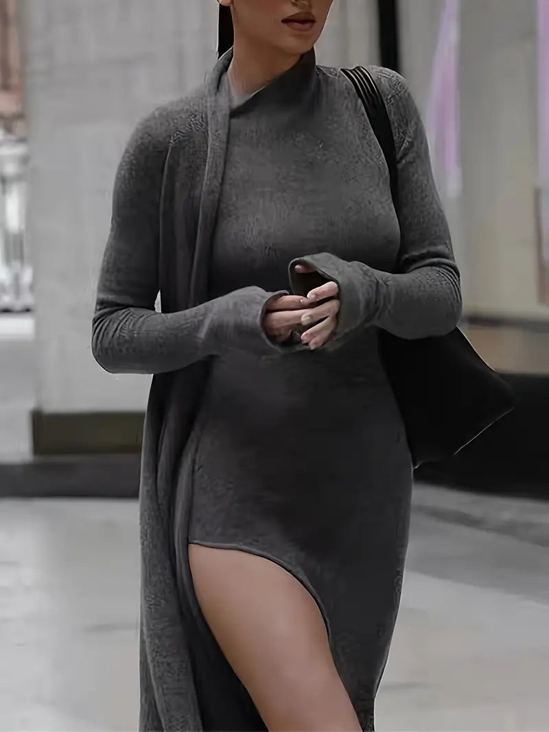 Enrica – Elegant High Slit Long Sleeves Dress