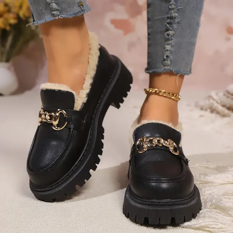 Alesha - Leather Loafers with Fur Lining