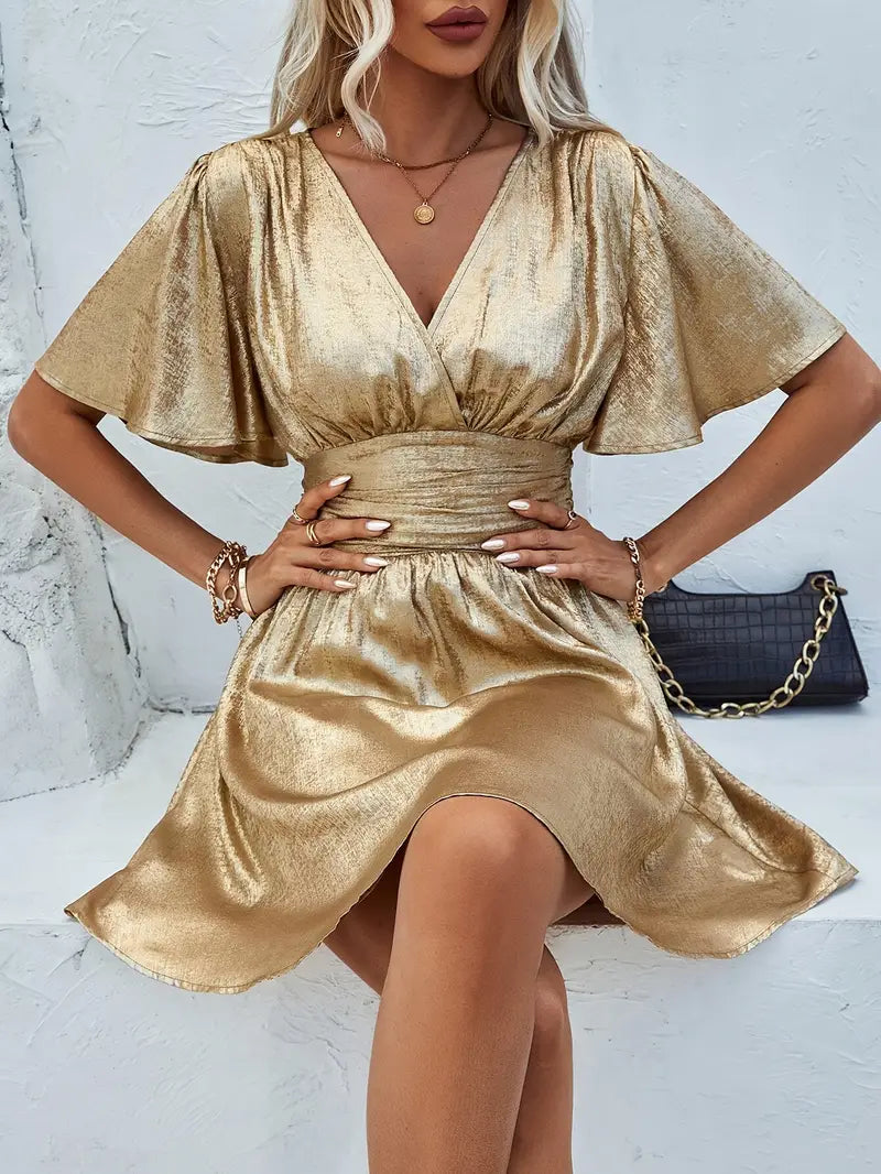 Fayruz - V-neck Flutter Sleeves Mini Dress