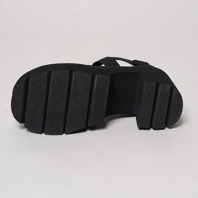 Zelmei – Black Gladiator Sandals with Platform Sole