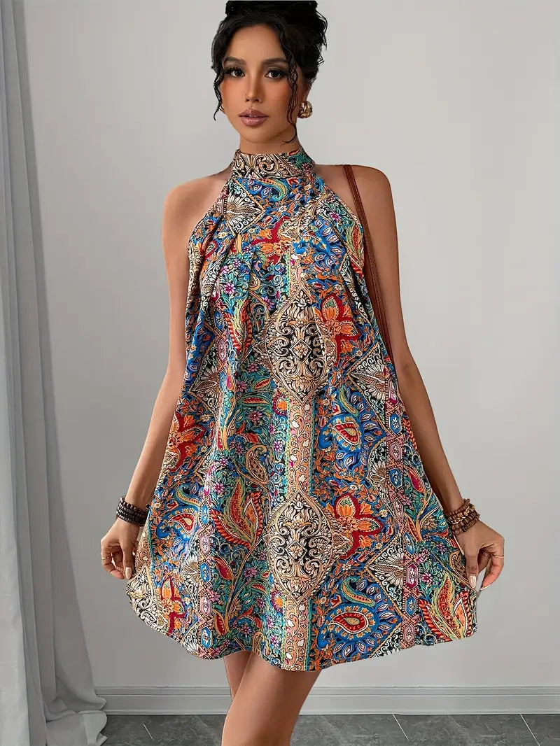 Dorhea – Artistic Halterneck Mini Dress