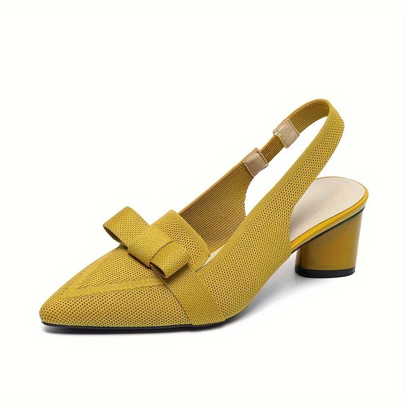 Caelina – Pointed Toe and Bow Slingback Block Heels