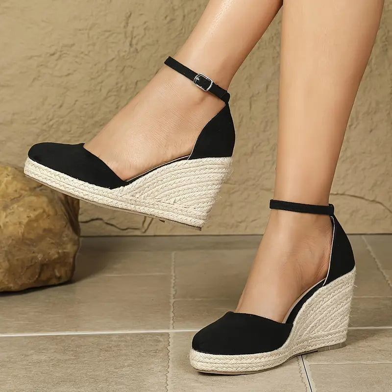 Hanalyn – Suede Ankle Strap Wedge Espadrille