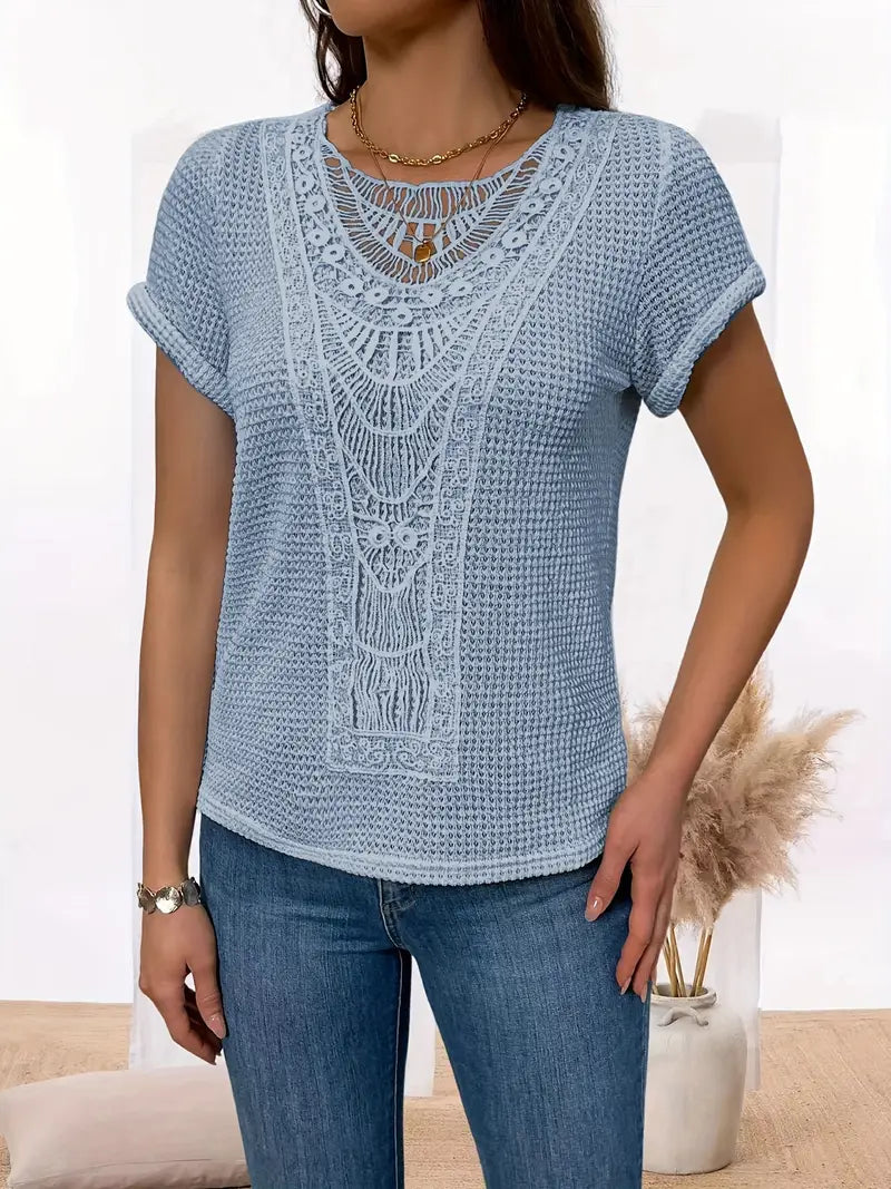 Yzendra – Stylish Crochet Knit Top