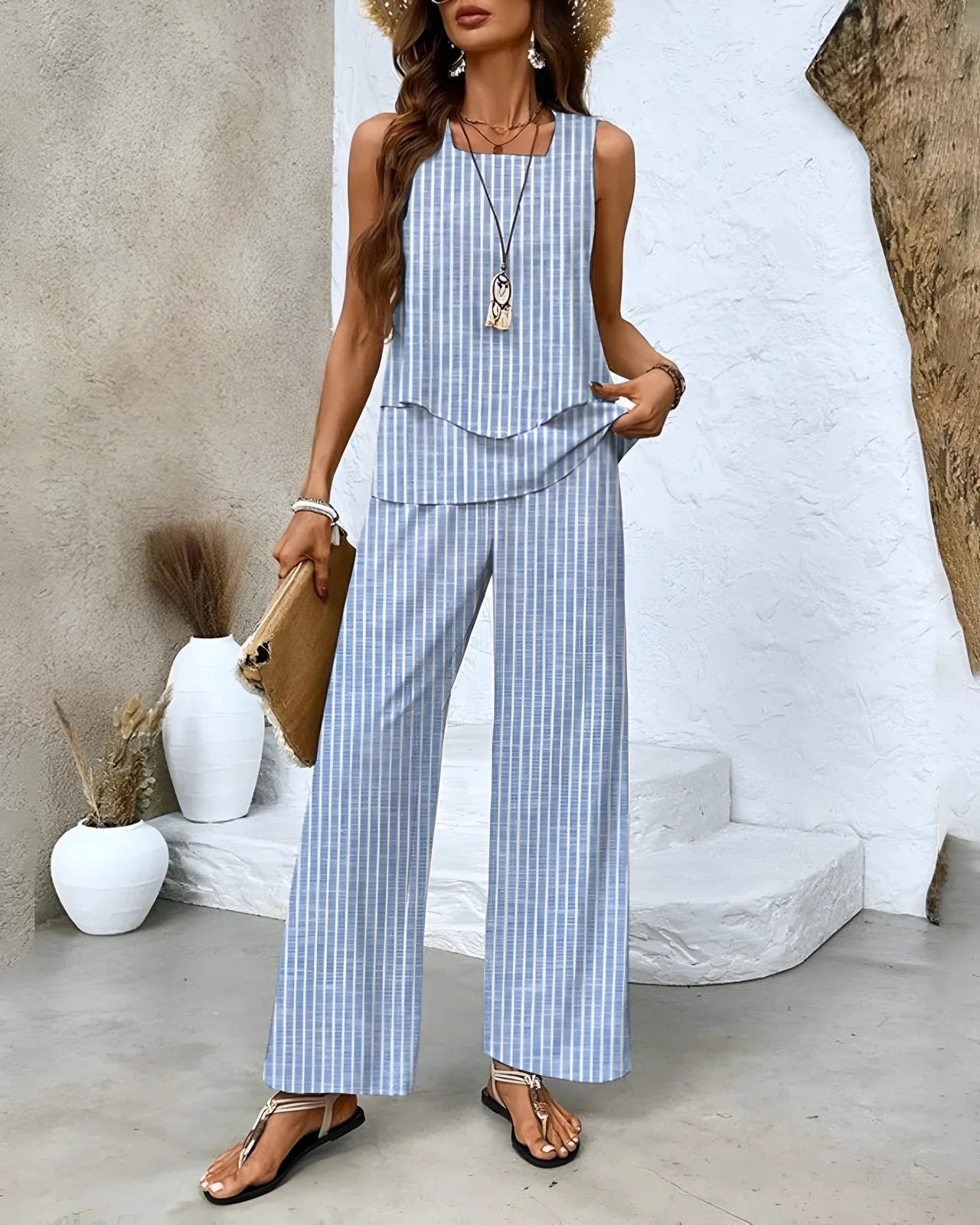 Alora – Elegant Sleeveless Top and Wide-leg Trousers Set