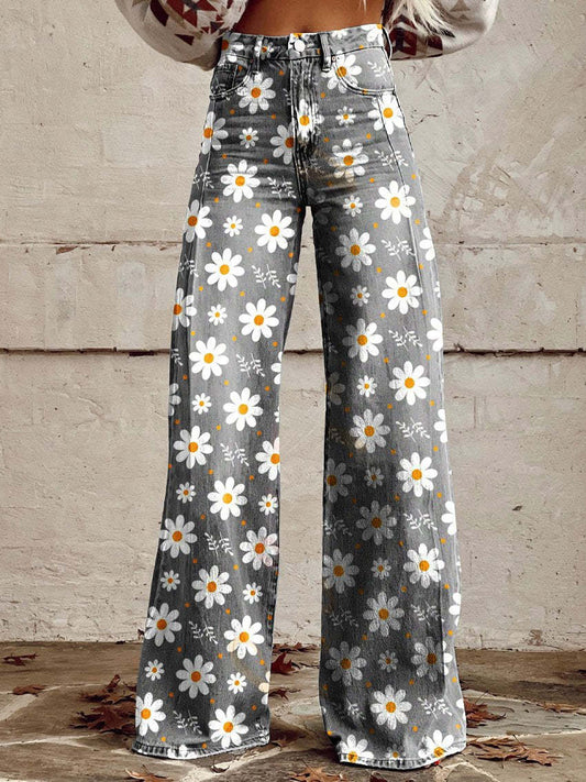 Mekhila – Boho vintage Printed Wide-leg Jeans