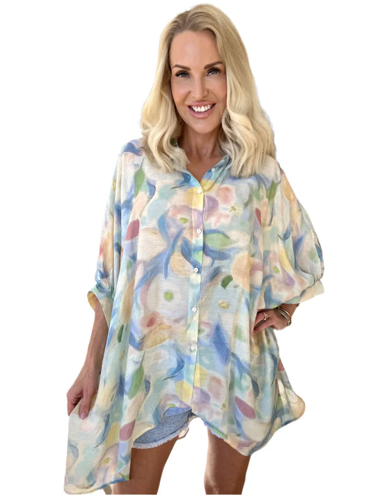 Lioraelle – Pastel Watercolor Oversized Shirt