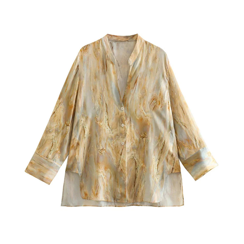 Aizel – Satin Long Sleeve Tie-Dye Trouser Set