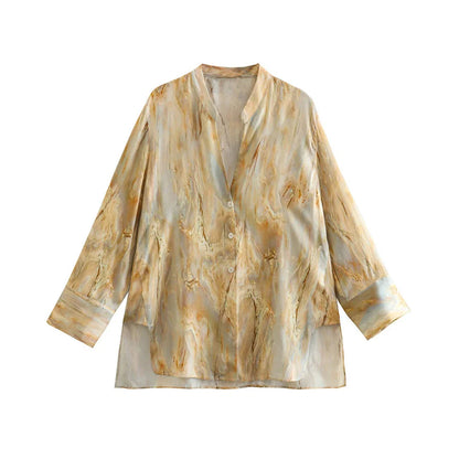 Aizel – Satin Long Sleeve Tie-Dye Trouser Set