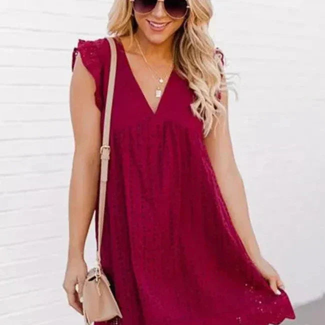 Claudia - Elegant Eyelet Embroidery Mini Dress