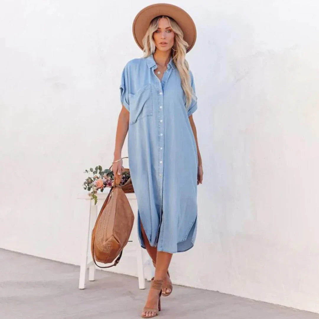 Petunia – Denim Button Placket Shirt Dress