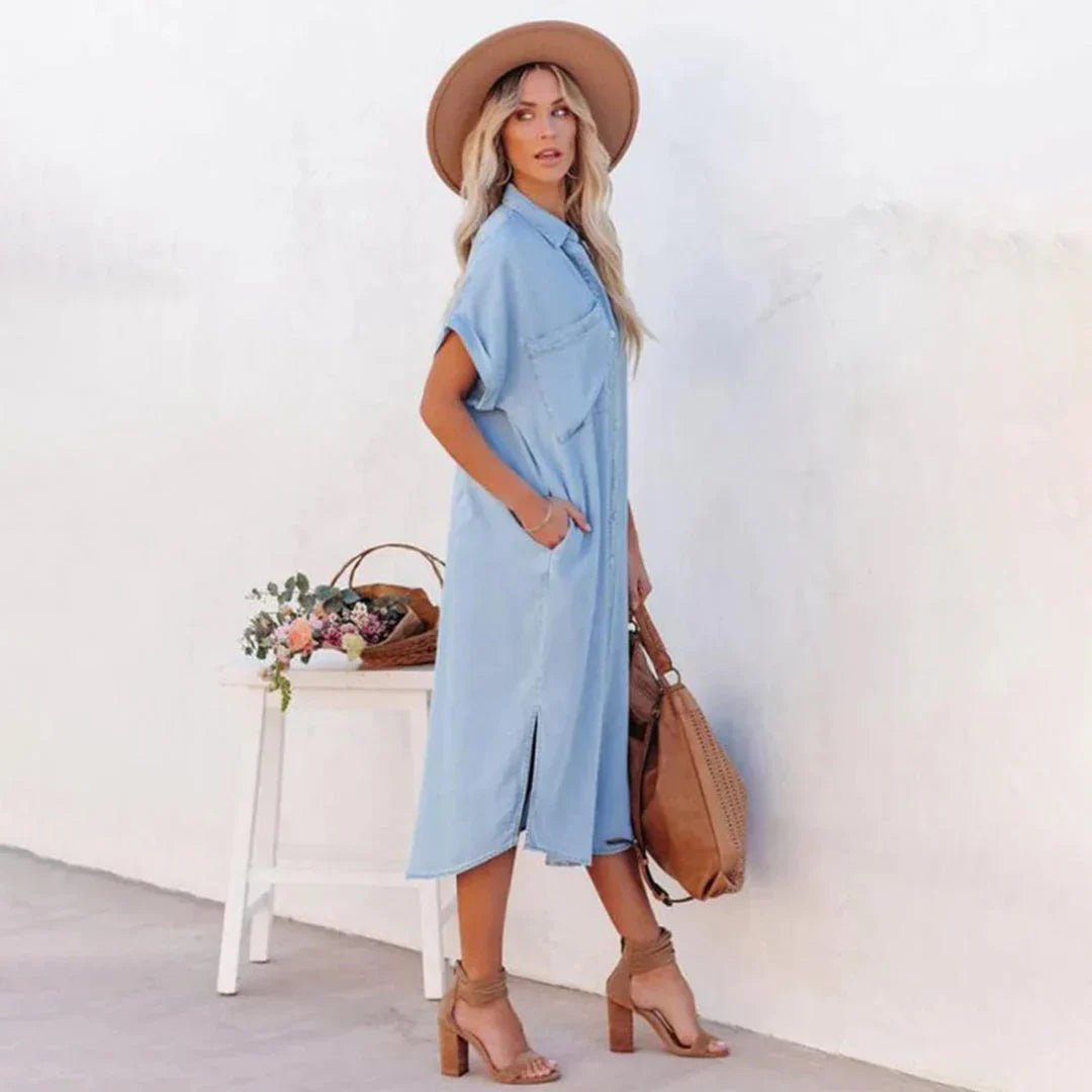 Petunia – Denim Button Placket Shirt Dress