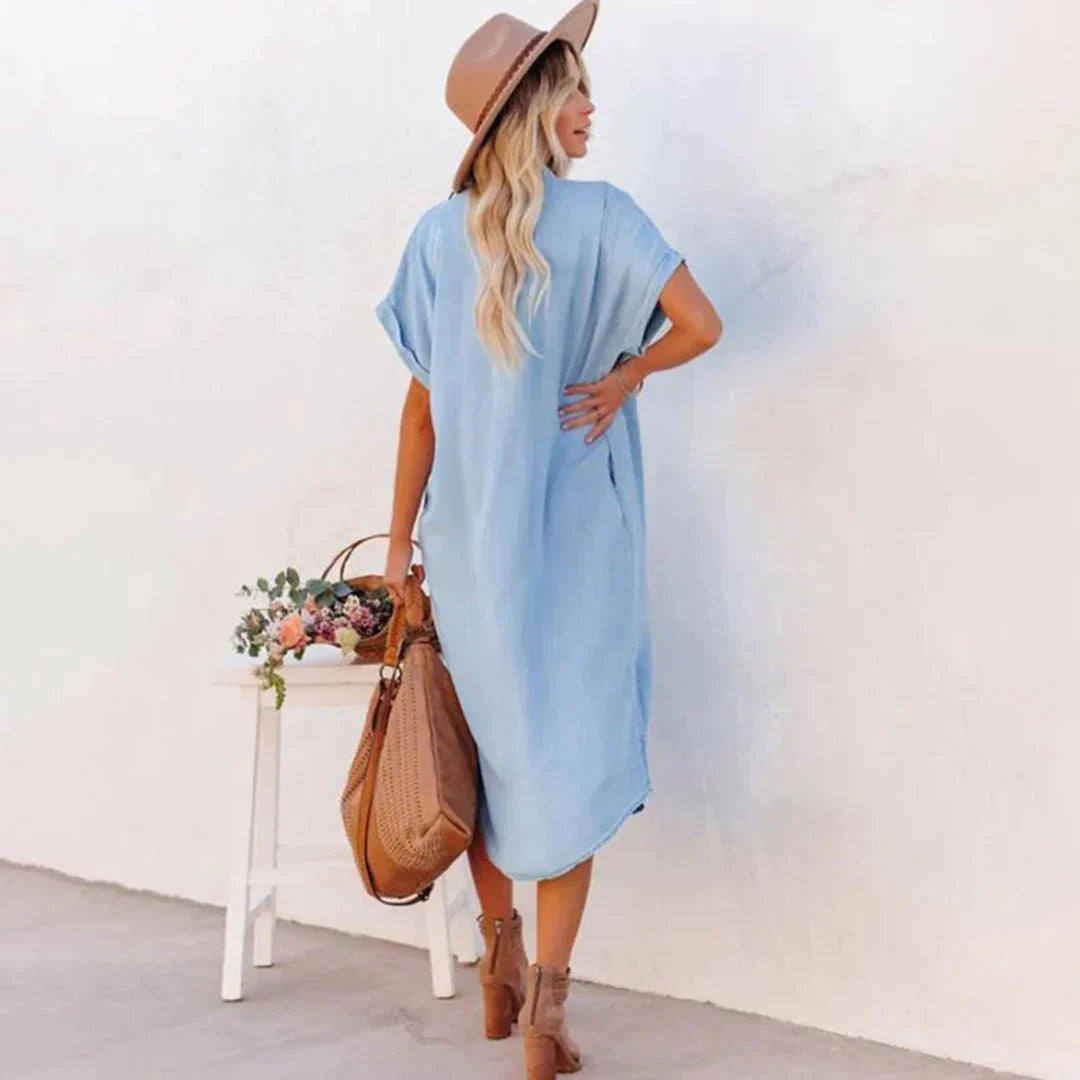 Petunia – Denim Button Placket Shirt Dress