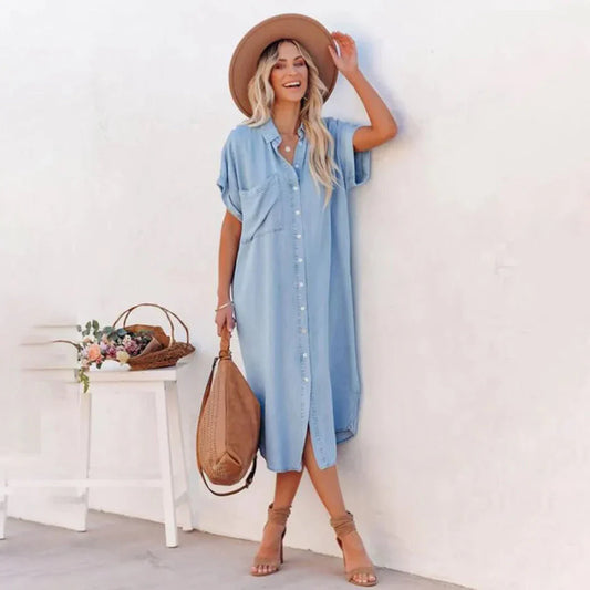 Petunia – Denim Button Placket Shirt Dress