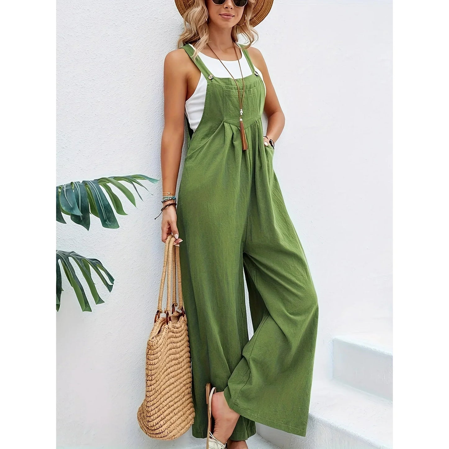 Saffron - Cotton Linen Wide Leg Jumpsuit