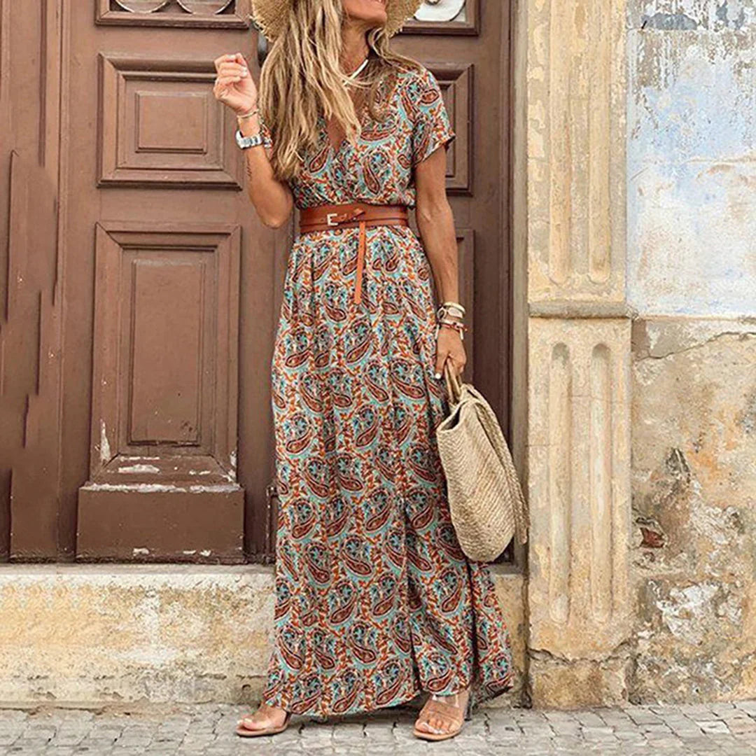 Noridel – Boho Maxi Dress with Paisley Print