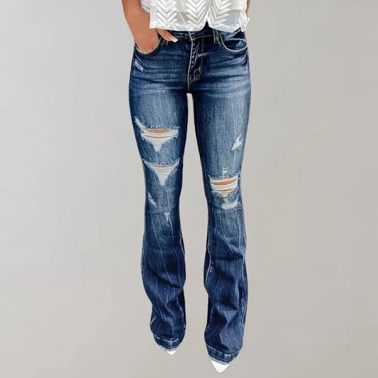 Lunareth – Stylish Distressed Flared Jeans