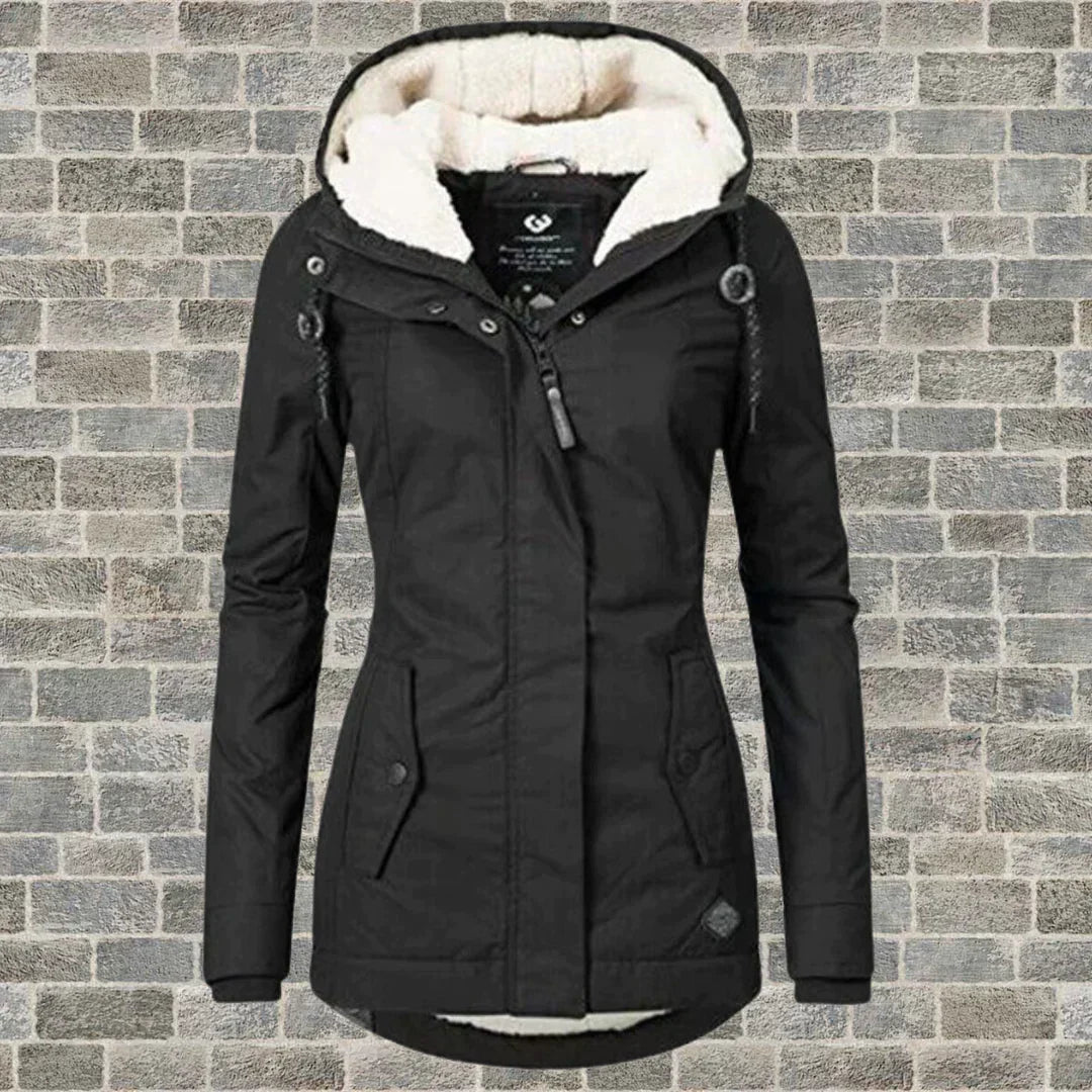 Pleated cotton coat with hood