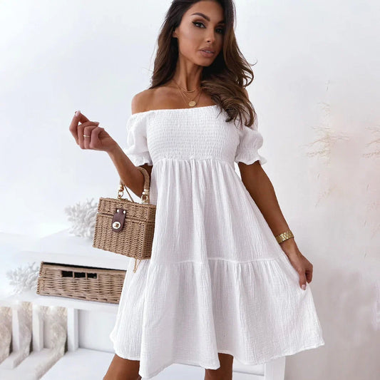 Normita – Charming Off-shoulder Puff Sleeves Dress