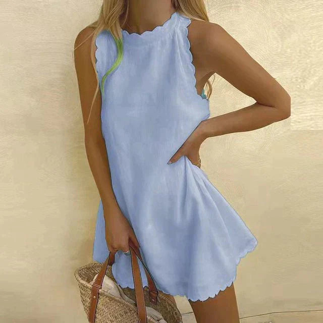 Shamri – Cotton Linen Scalloped Hem Mini Dress
