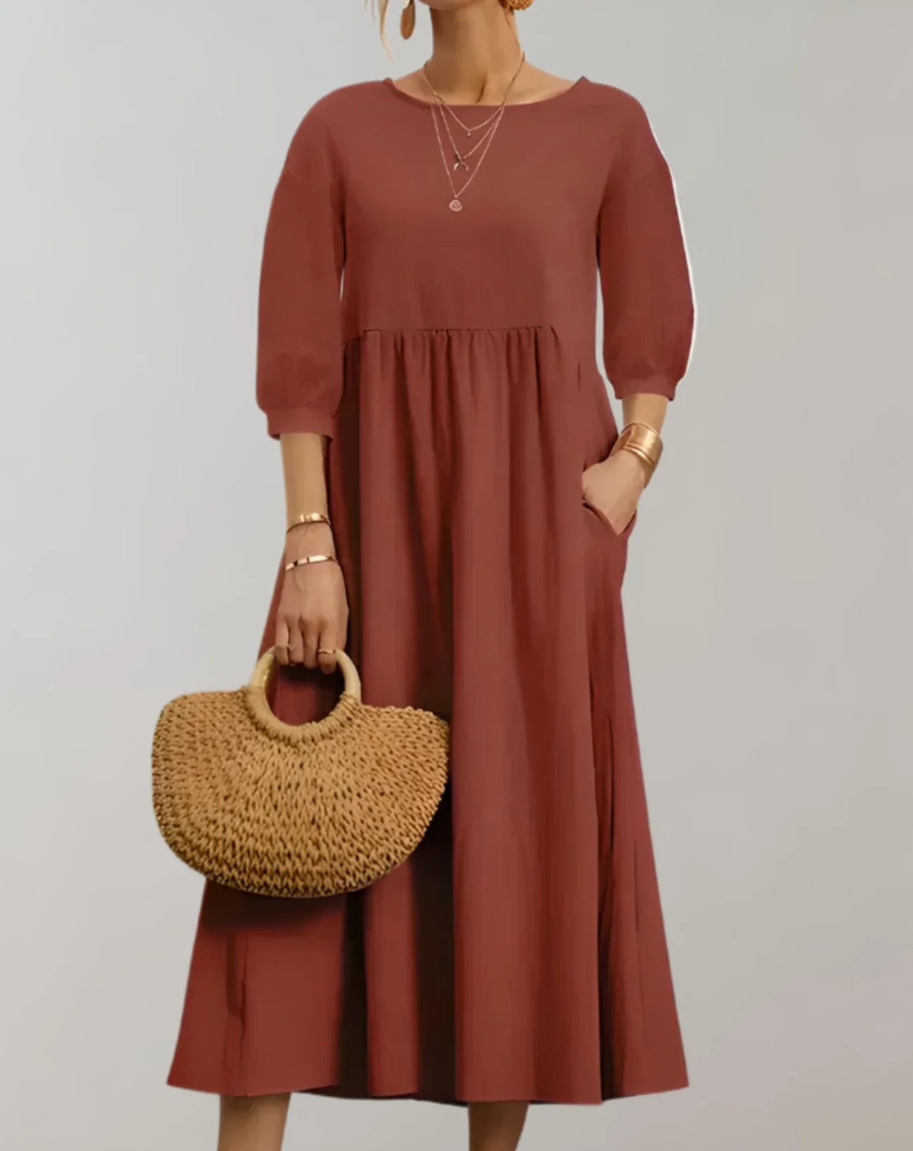 Posey – Elegant Puff Sleeves Midi Dress