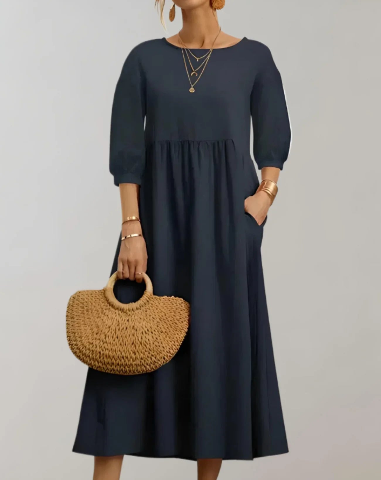 Posey – Elegant Puff Sleeves Midi Dress