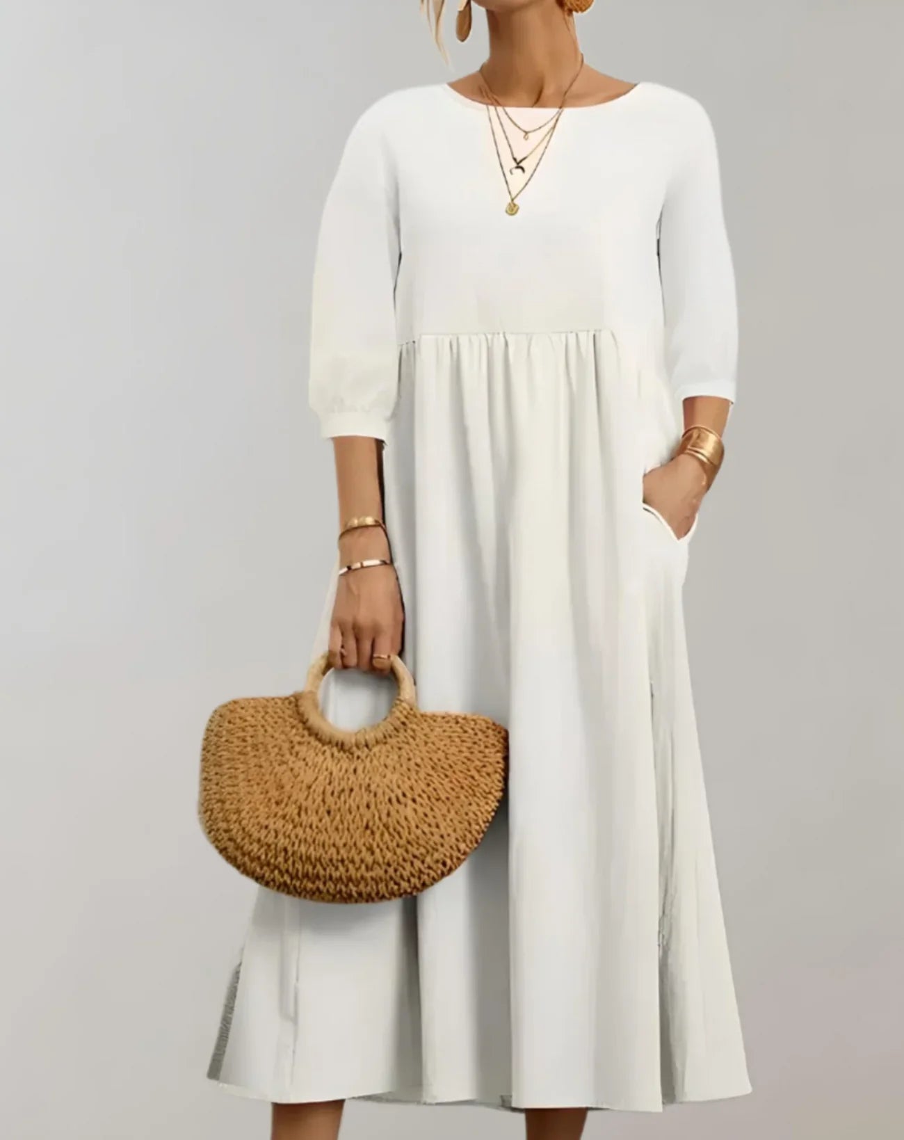 Posey – Elegant Puff Sleeves Midi Dress