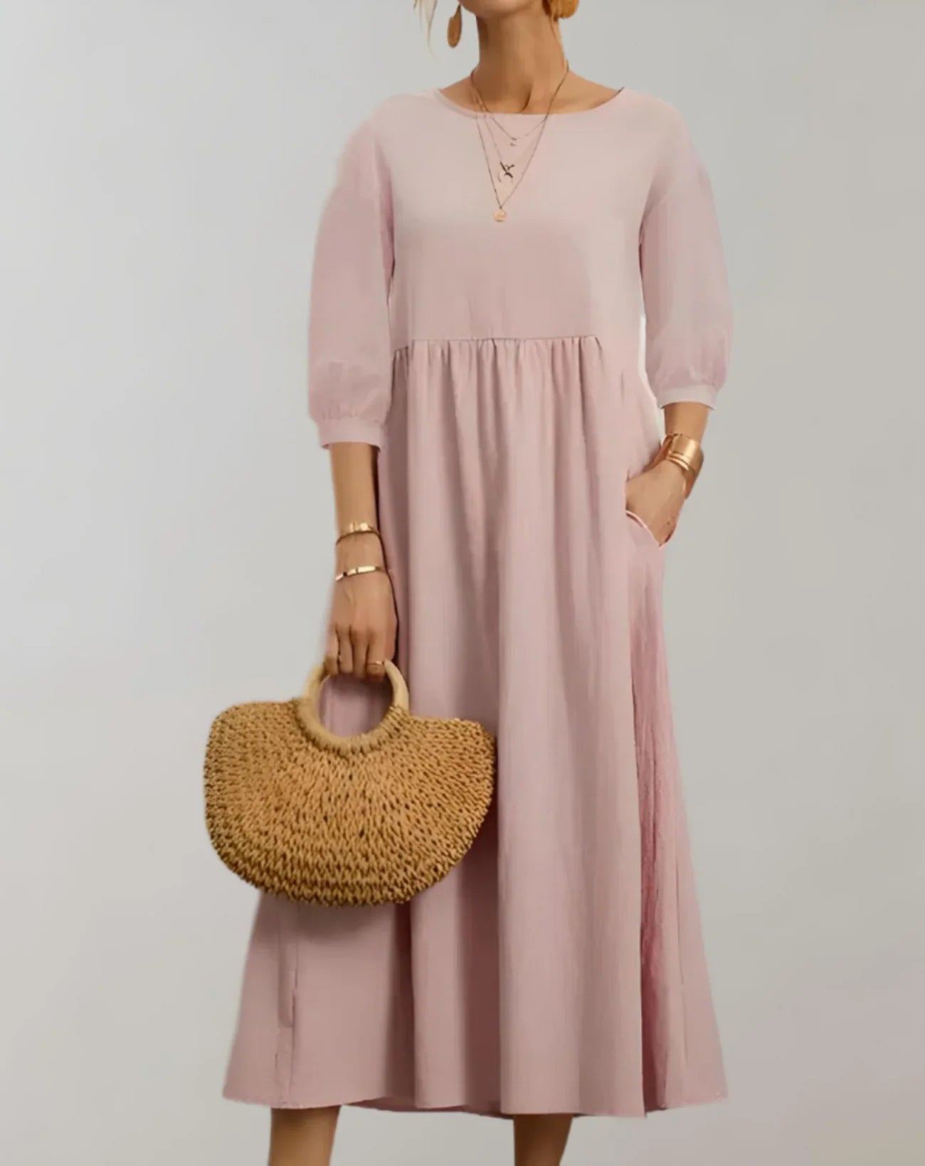 Posey – Elegant Puff Sleeves Midi Dress