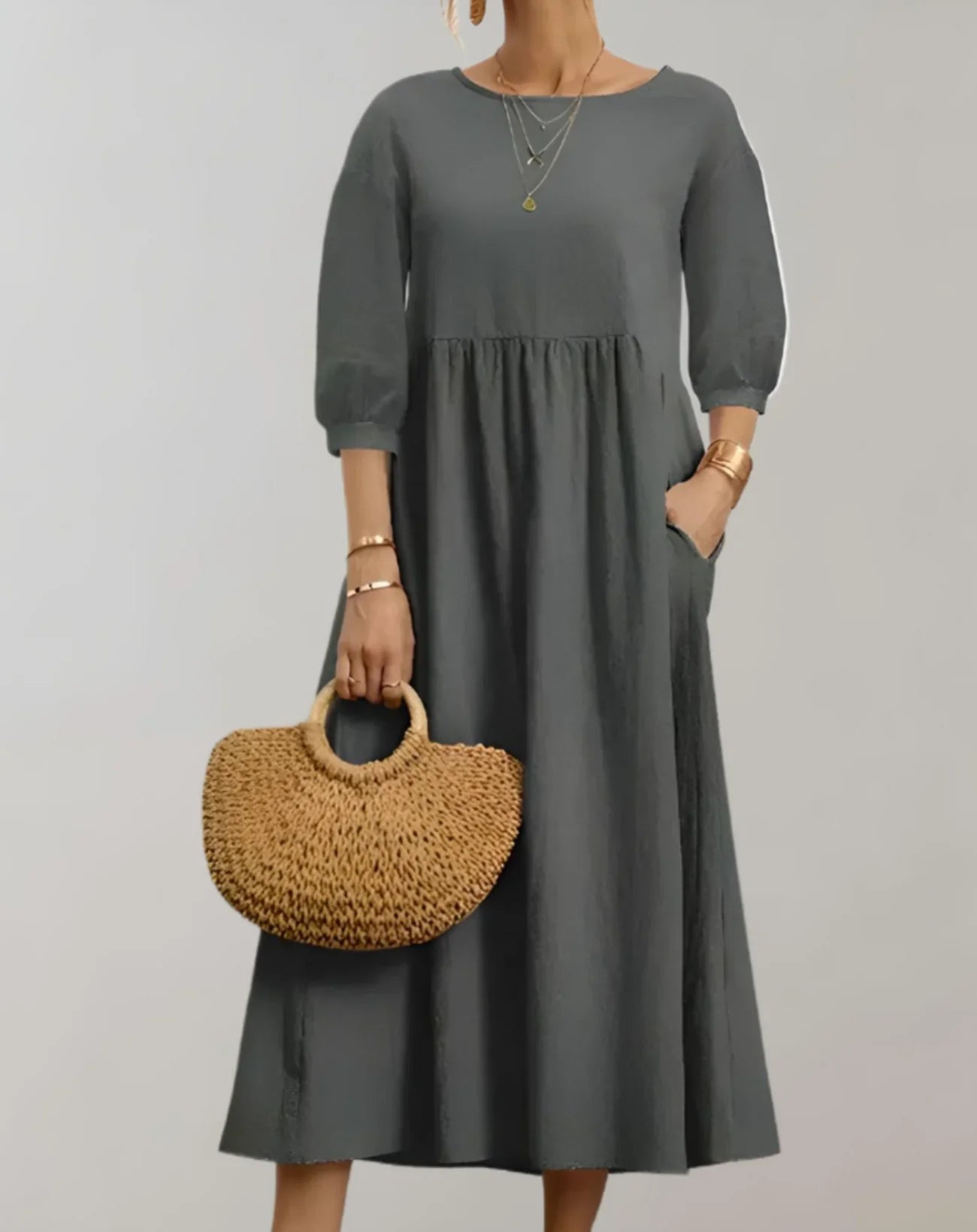 Posey – Elegant Puff Sleeves Midi Dress