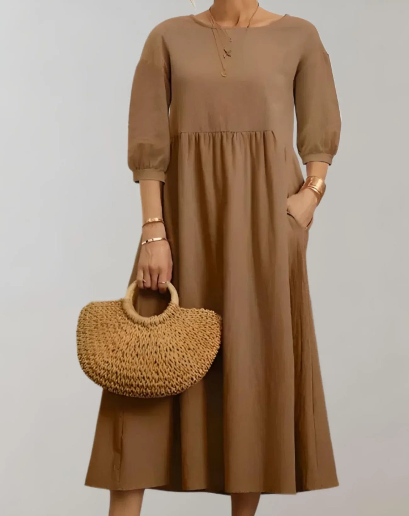 Posey – Elegant Puff Sleeves Midi Dress