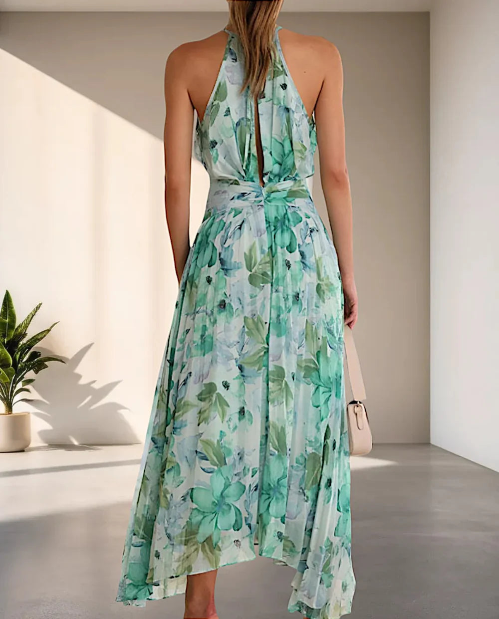 Althessa – Stunning Chiffon Halter Neck Maxi Dress