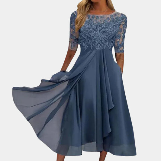 Naida – Elegant Midi Dress Made of Lace and Chiffon