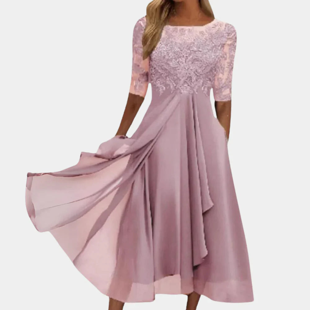 Naida – Elegant Midi Dress Made of Lace and Chiffon
