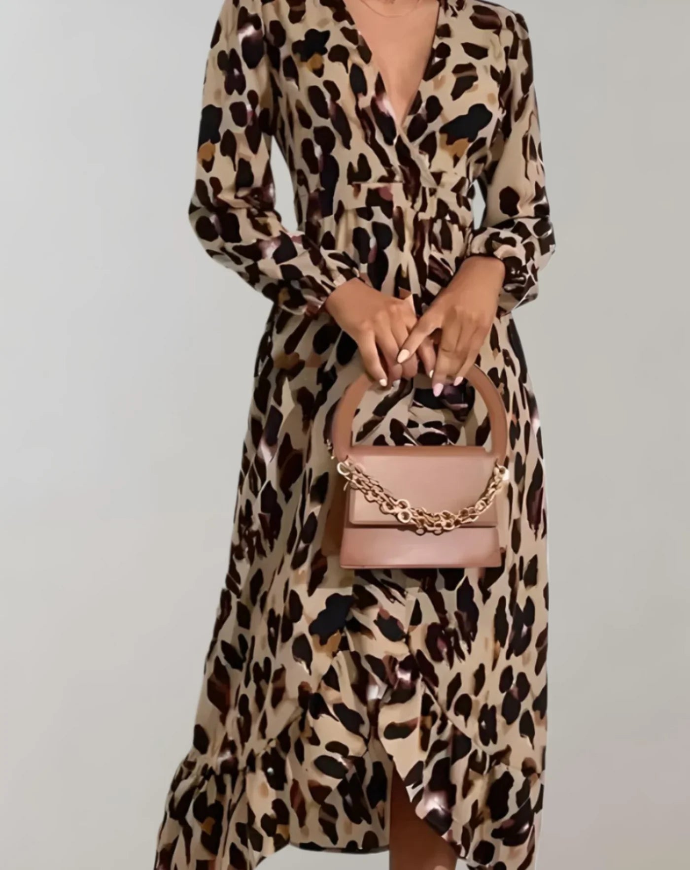 Yzaria – Stylish V-neck Leopard Print Dress